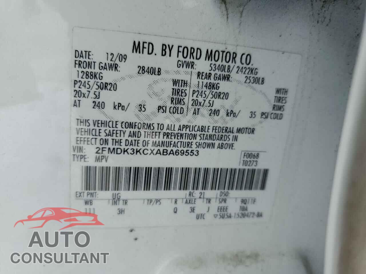 FORD EDGE 2010 - 2FMDK3KCXABA69553
