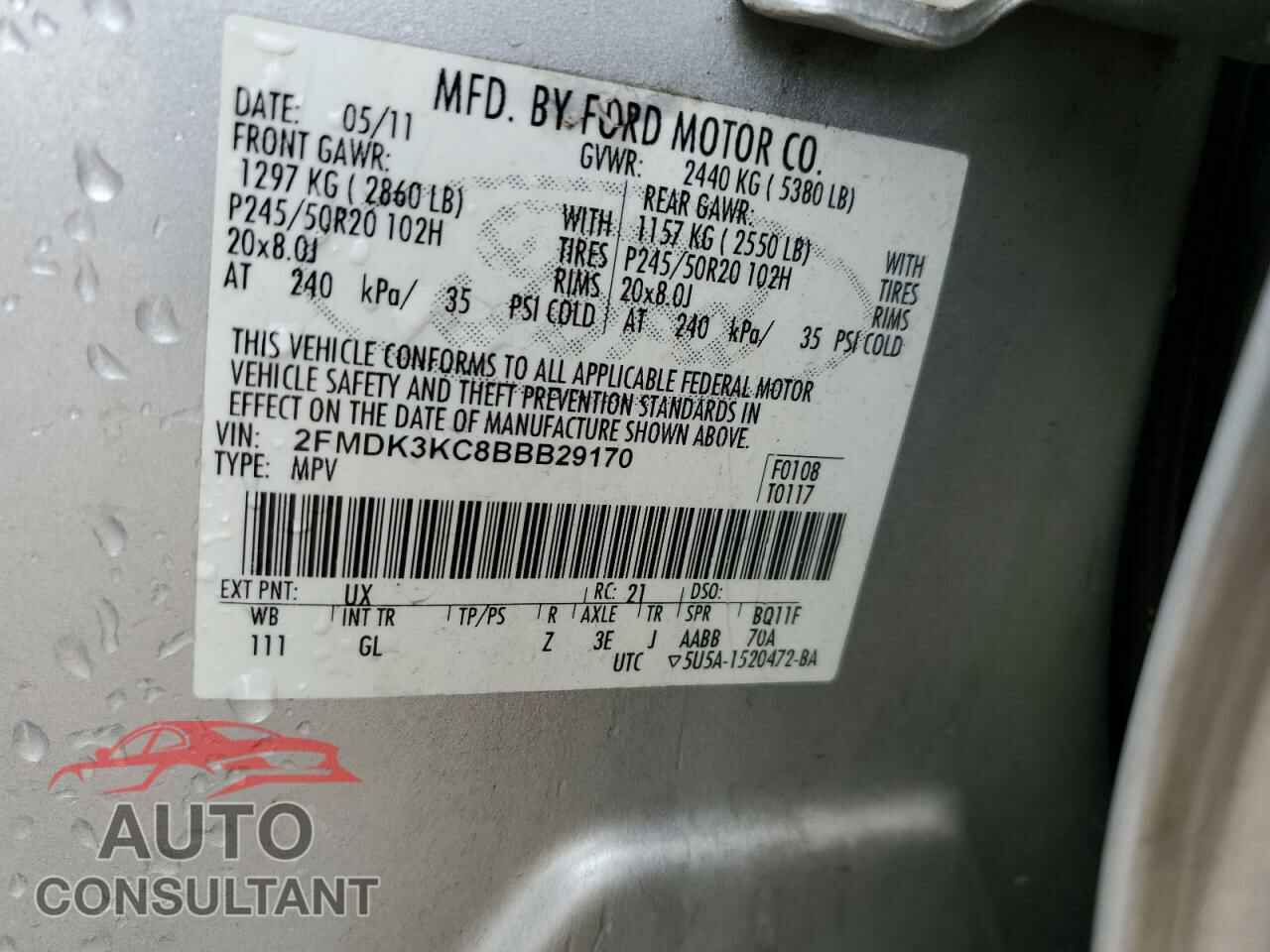 FORD EDGE 2011 - 2FMDK3KC8BBB29170