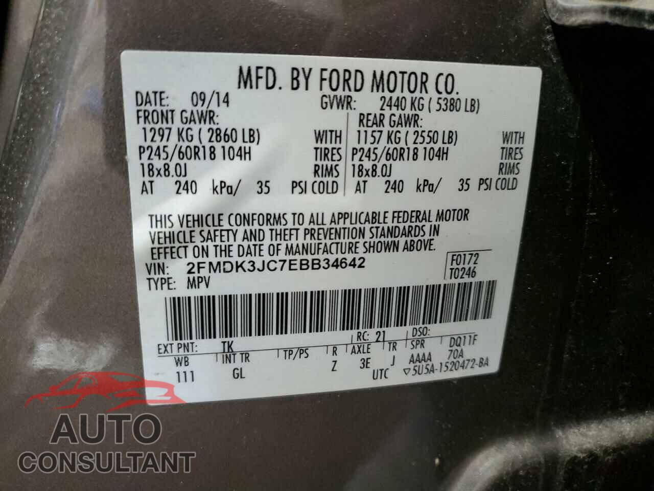 FORD EDGE 2014 - 2FMDK3JC7EBB34642