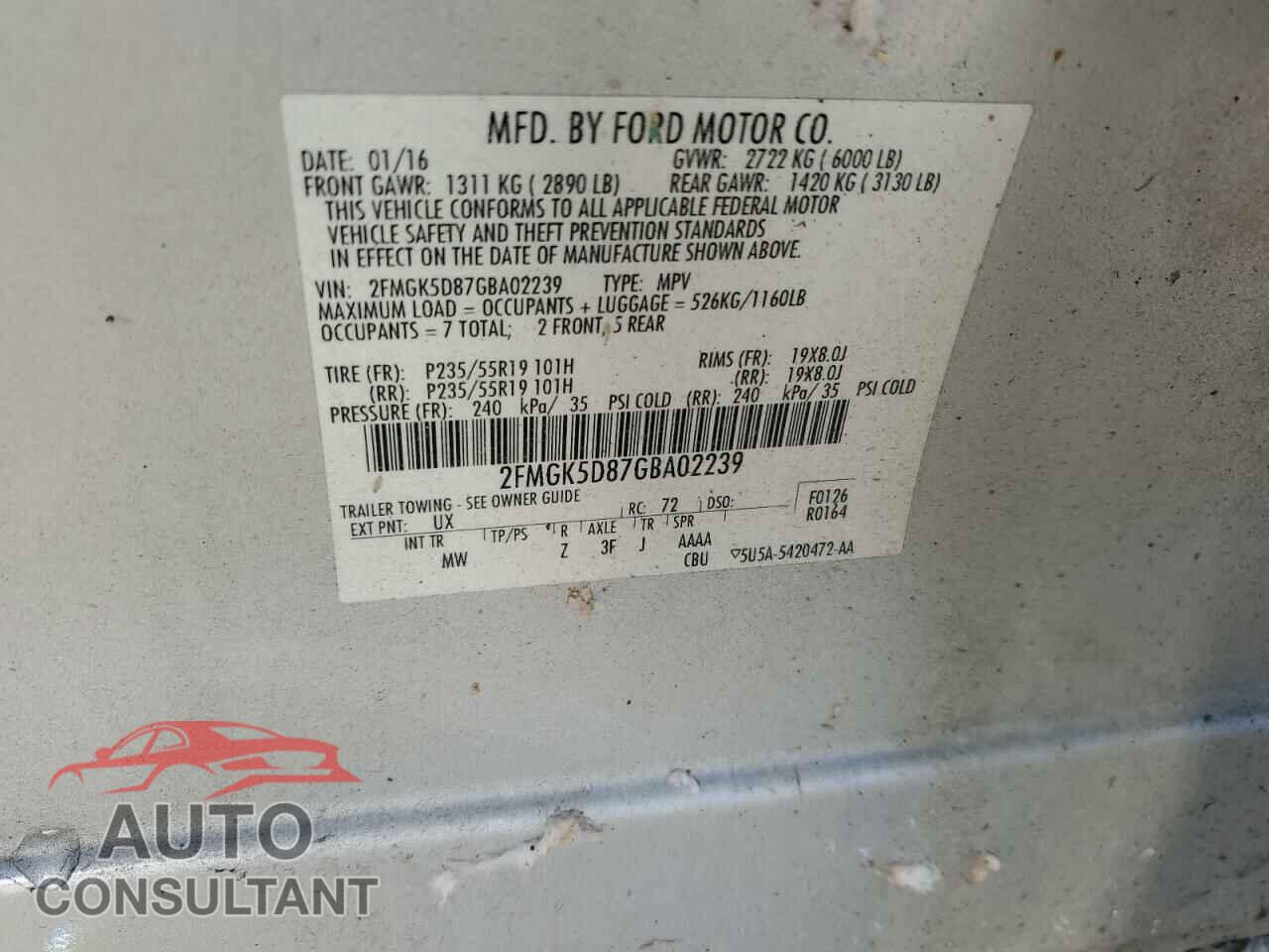 FORD FLEX 2016 - 2FMGK5D87GBA02239
