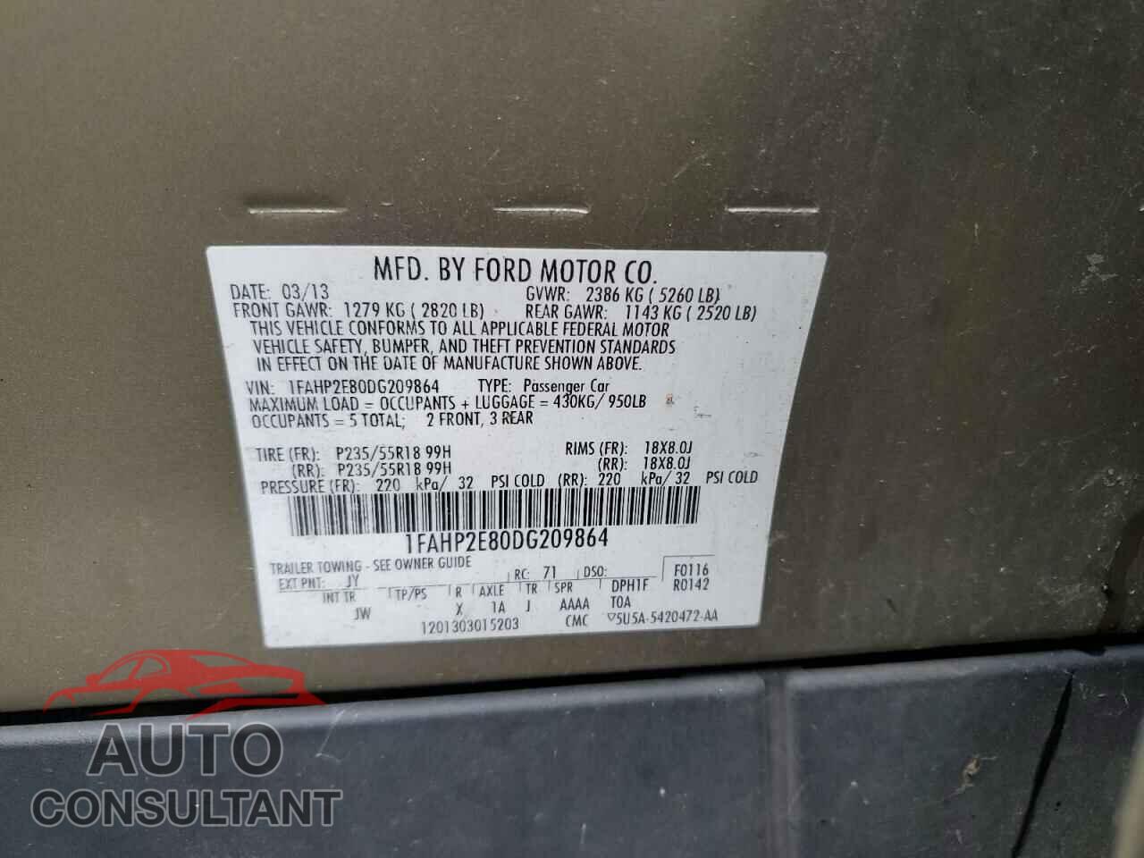 FORD TAURUS 2013 - 1FAHP2E80DG209864