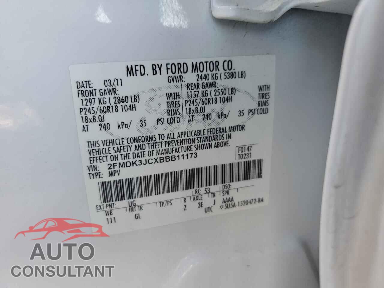 FORD EDGE 2011 - 2FMDK3JCXBBB11173
