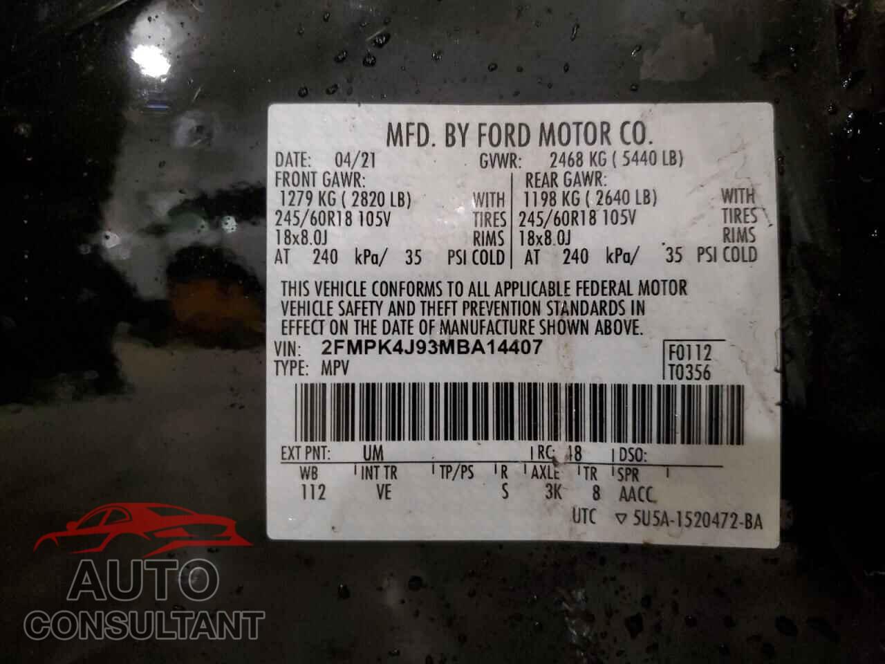 FORD EDGE 2021 - 2FMPK4J93MBA14407