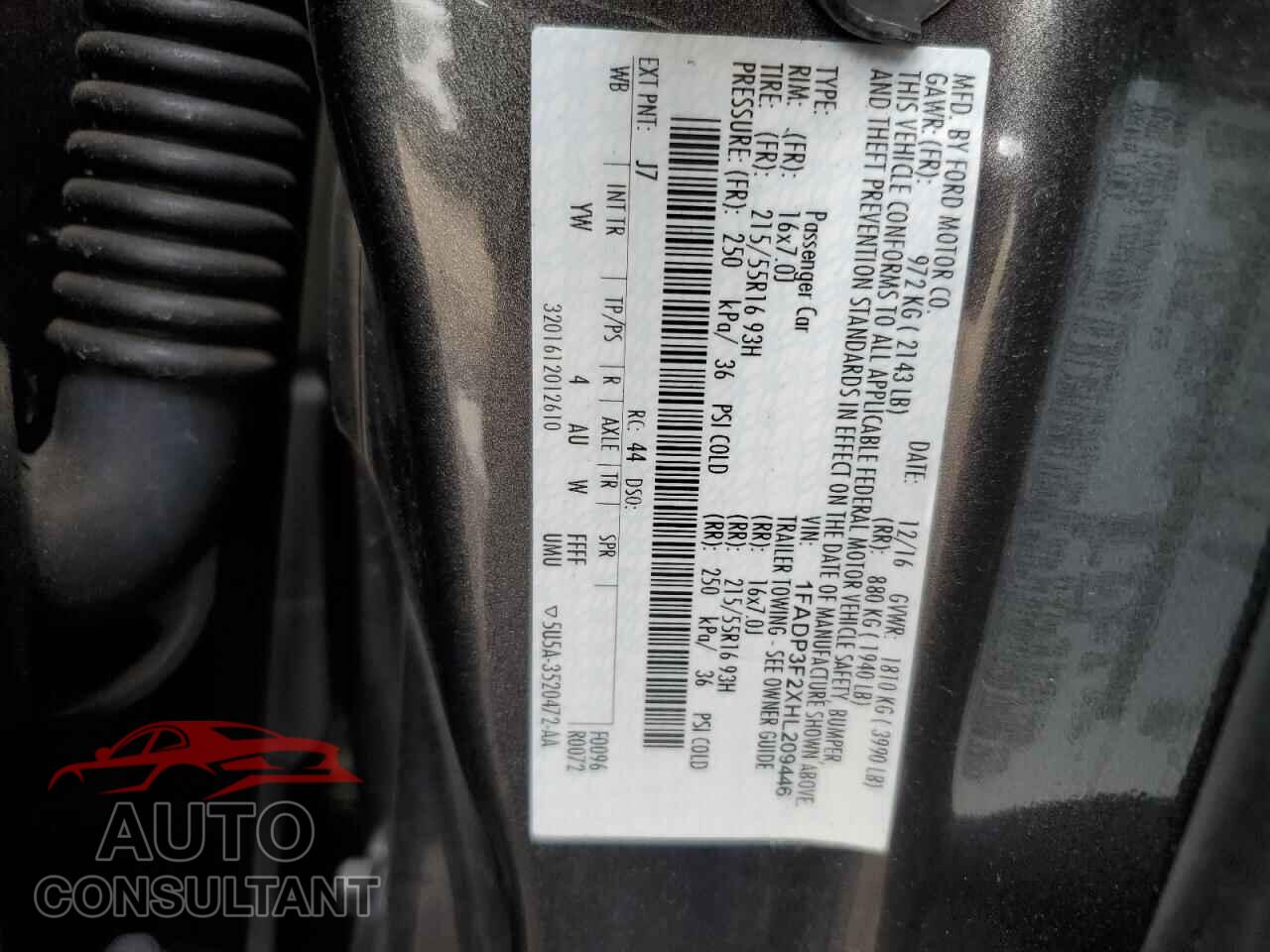 FORD FOCUS 2017 - 1FADP3F2XHL209446