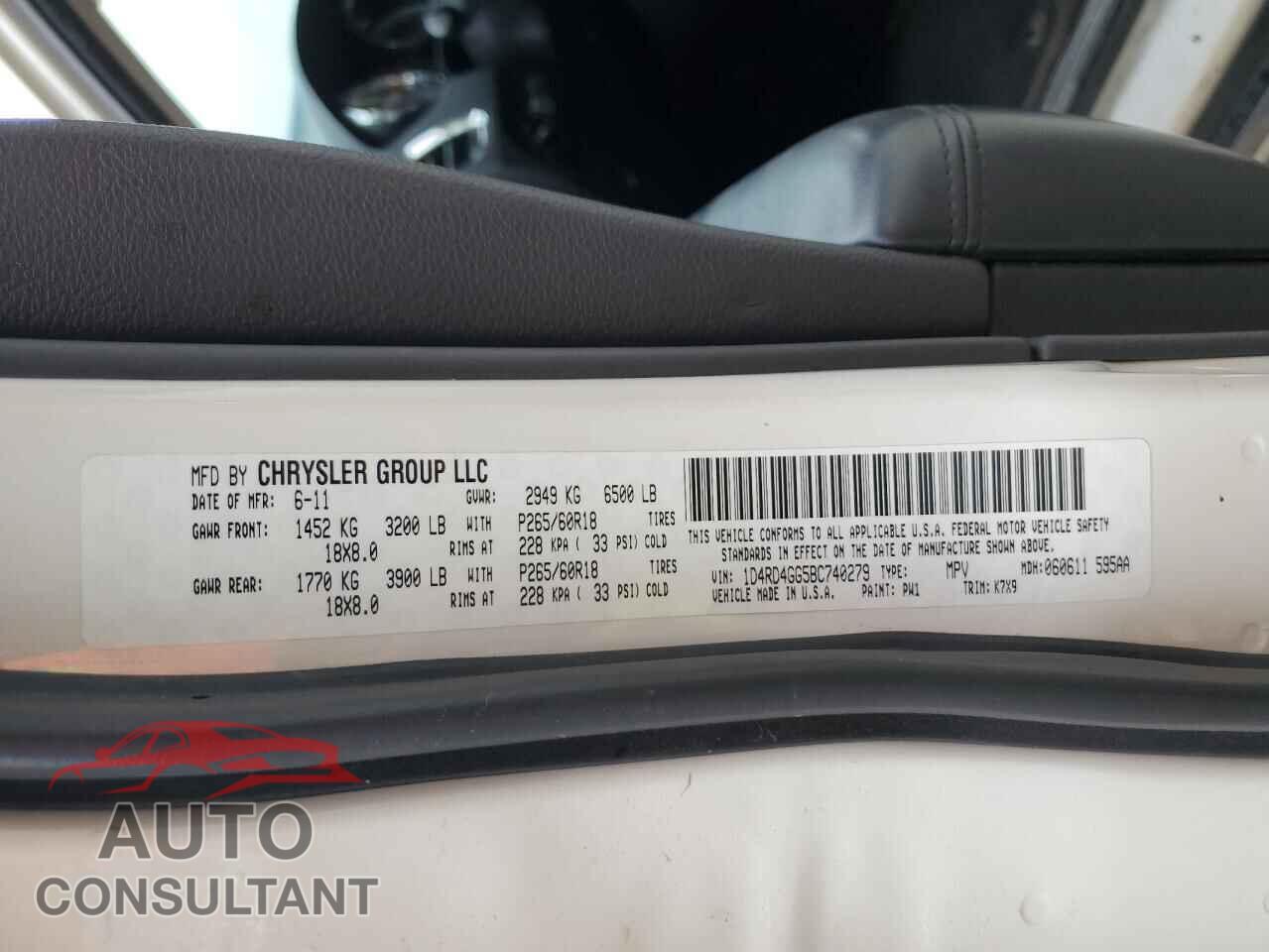 DODGE DURANGO 2011 - 1D4RD4GG5BC740279