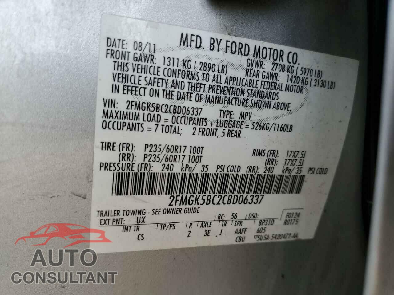 FORD FLEX 2012 - 2FMGK5BC2CBD06337