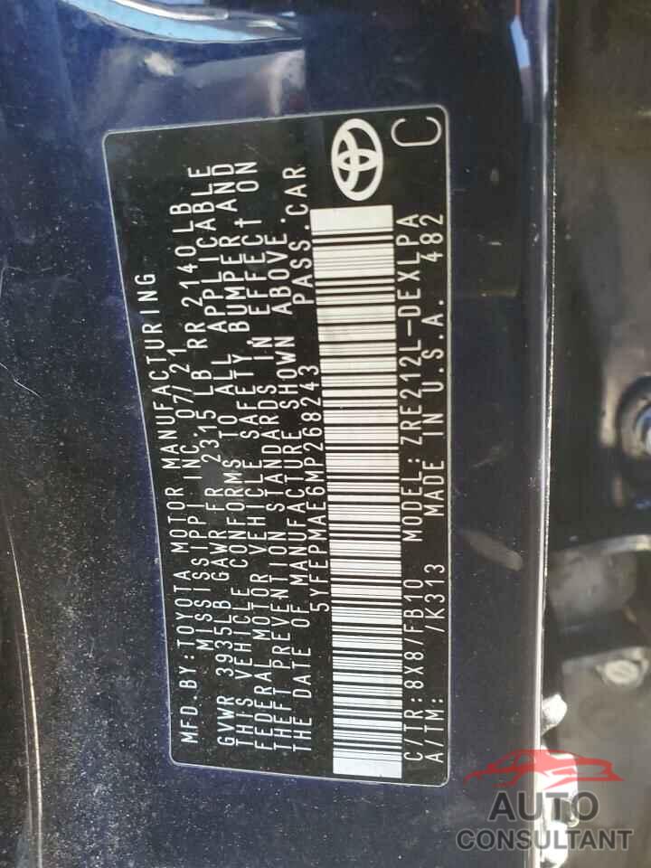 TOYOTA COROLLA 2021 - 5YFEPMAE6MP268243