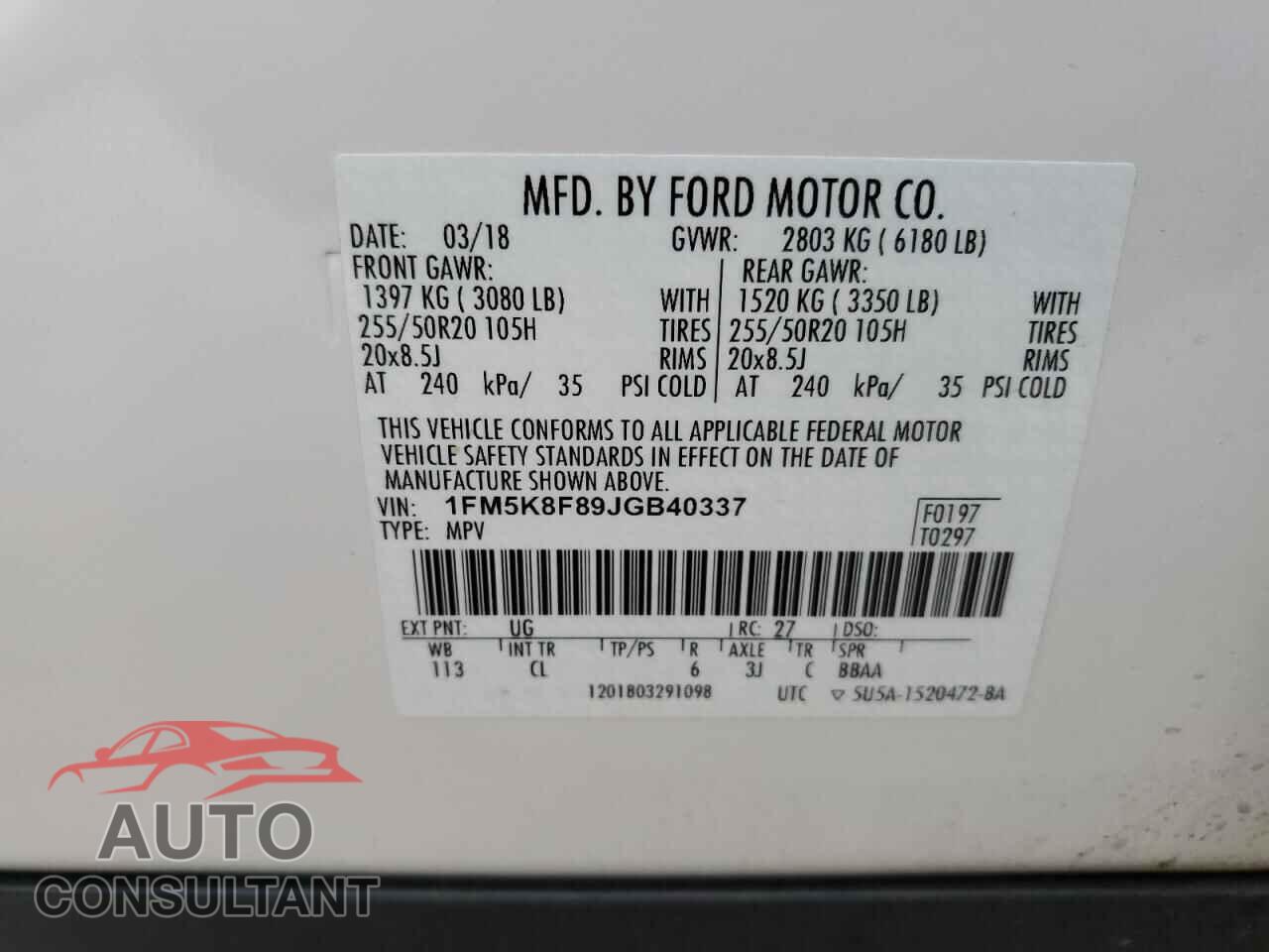 FORD EXPLORER 2018 - 1FM5K8F89JGB40337