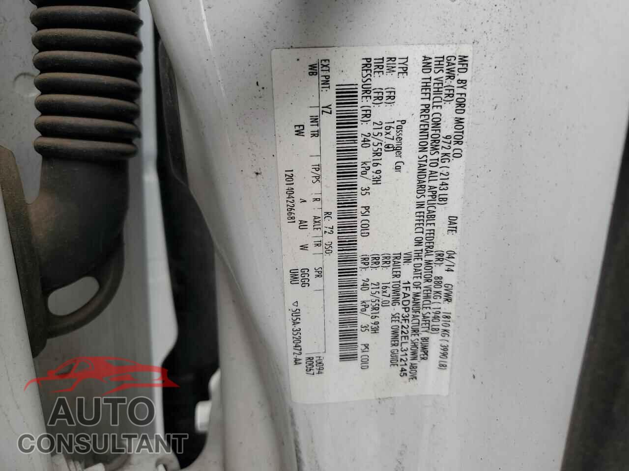 FORD FOCUS 2014 - 1FADP3F22EL312145