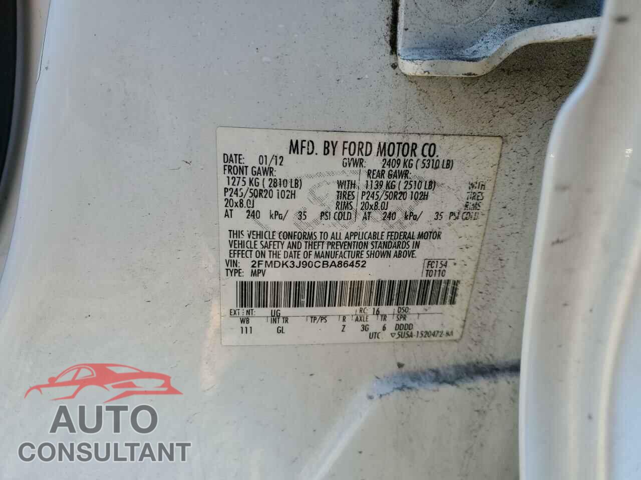 FORD EDGE 2012 - 2FMDK3J90CBA86452
