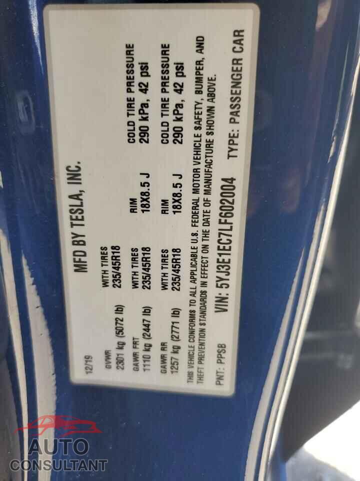 TESLA MODEL 3 2020 - 5YJ3E1EC7LF602004
