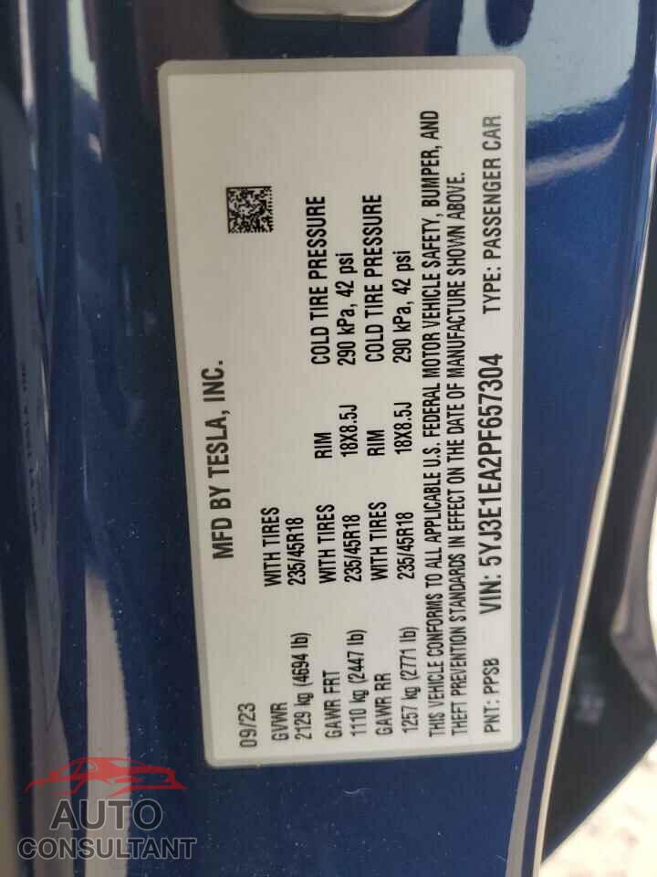TESLA MODEL 3 2023 - 5YJ3E1EA2PF657304