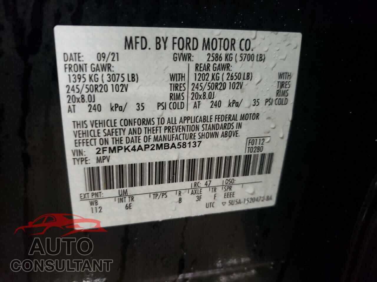 FORD EDGE 2021 - 2FMPK4AP2MBA58137