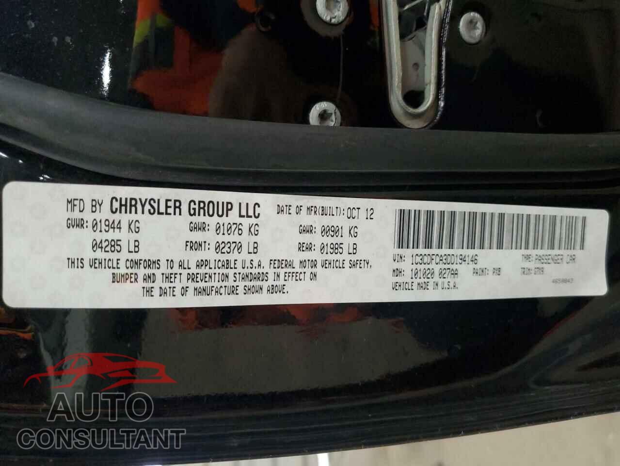 DODGE DART 2013 - 1C3CDFCA3DD194146