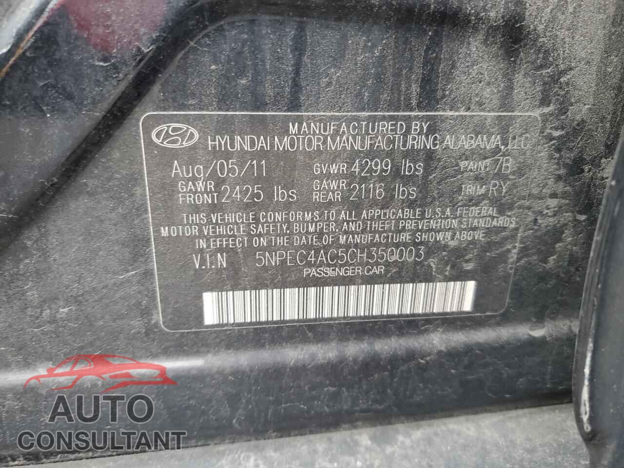 HYUNDAI SONATA 2012 - 5NPEC4AC5CH350003