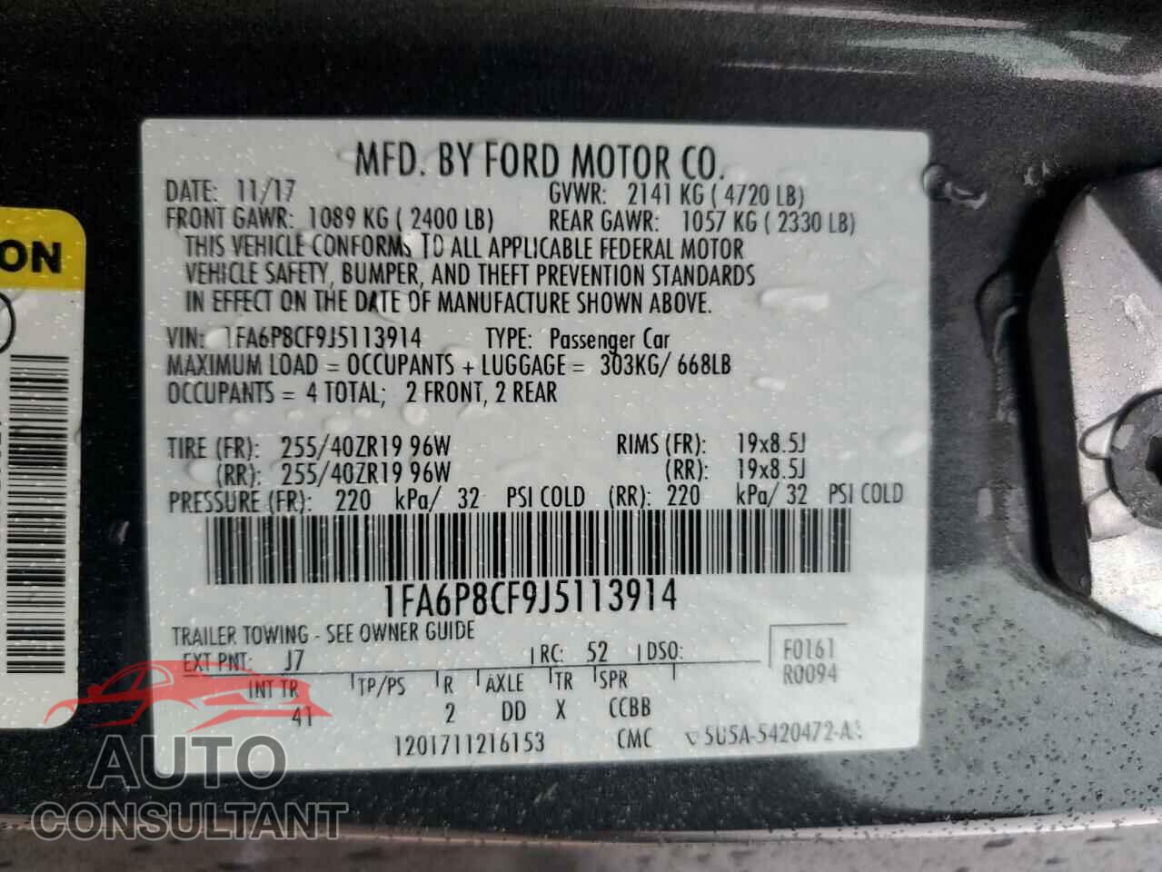 FORD MUSTANG 2018 - 1FA6P8CF9J5113914