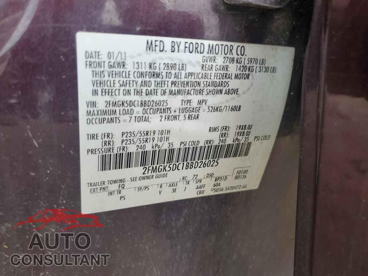 FORD FLEX 2011 - 2FMGK5DC1BBD26025
