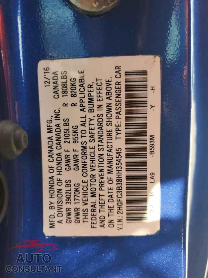 HONDA CIVIC 2017 - 2HGFC3B38HH354545