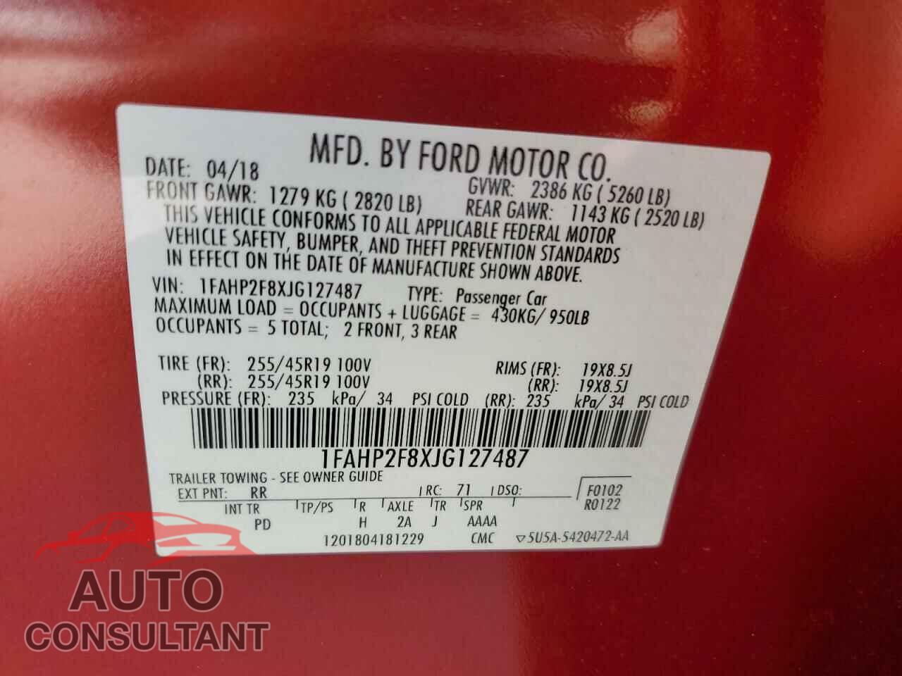 FORD TAURUS 2018 - 1FAHP2F8XJG127487