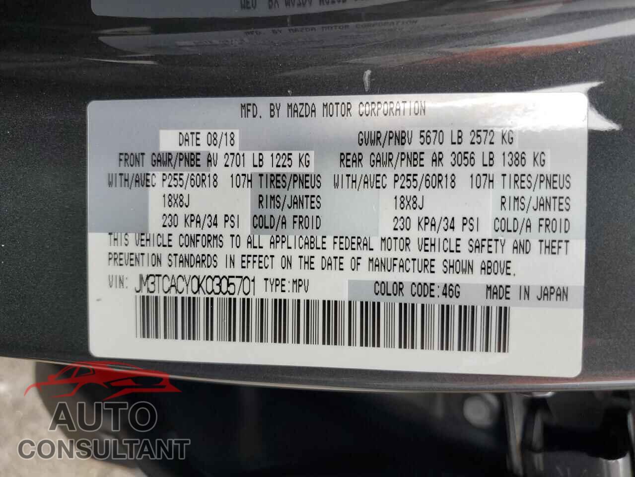 MAZDA CX-9 2019 - JM3TCACY0K0305701