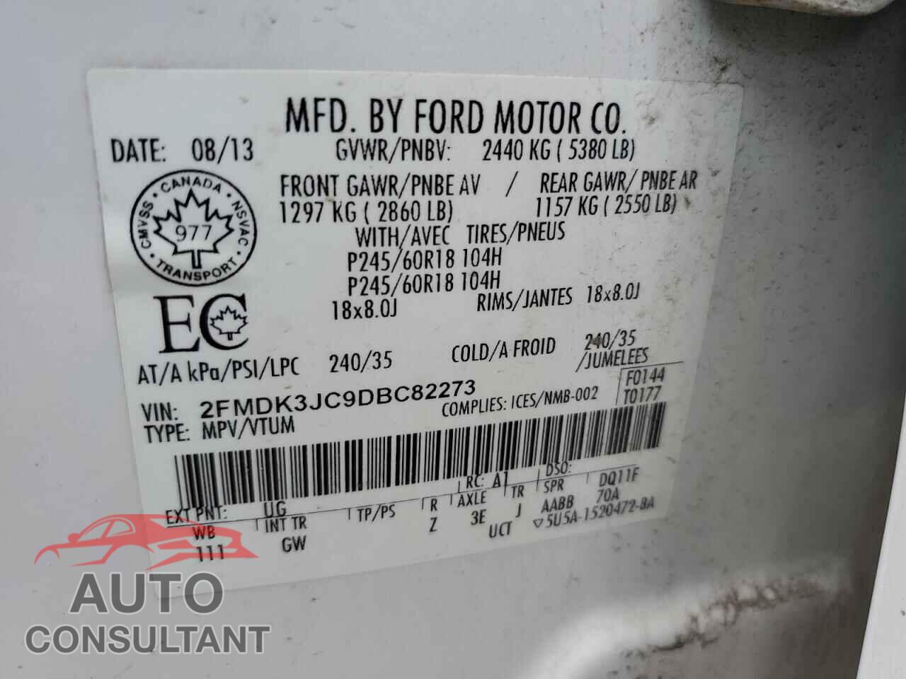 FORD EDGE 2013 - 2FMDK3JC9DBC82273