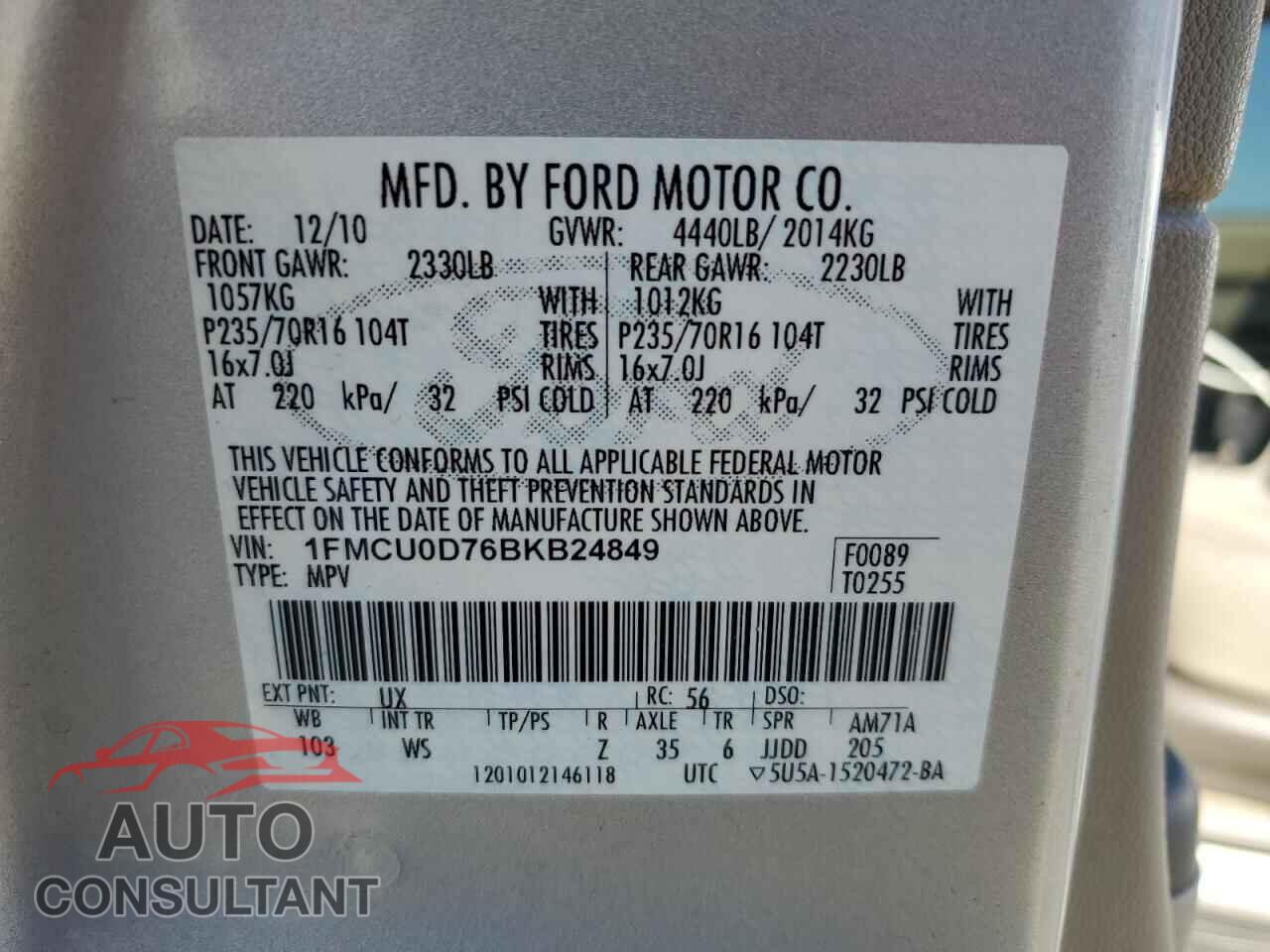 FORD ESCAPE 2011 - 1FMCU0D76BKB24849