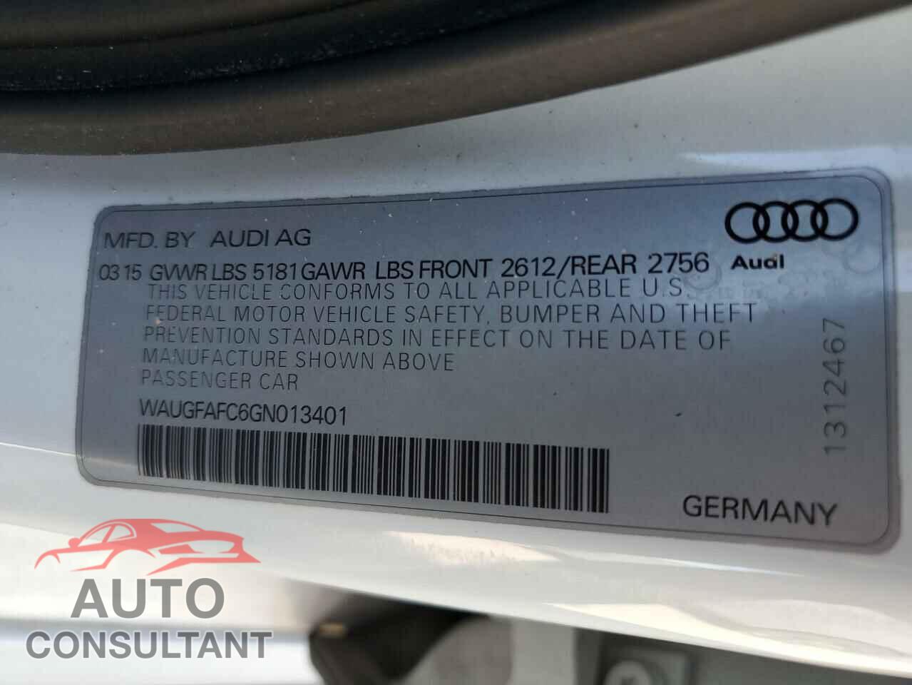 AUDI A6 2016 - WAUGFAFC6GN013401