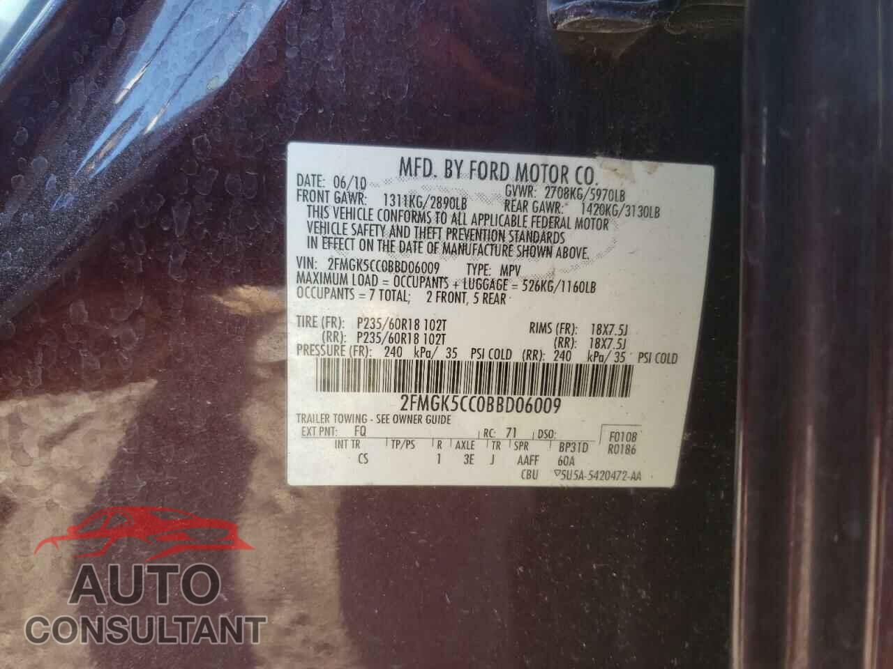 FORD FLEX 2011 - 2FMGK5CC0BBD06009