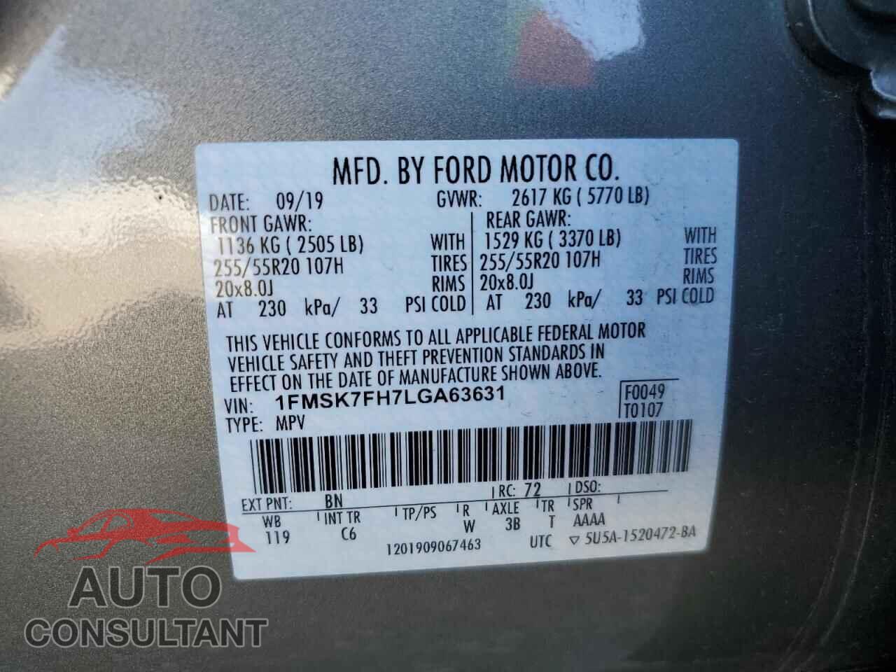 FORD EXPLORER 2020 - 1FMSK7FH7LGA63631