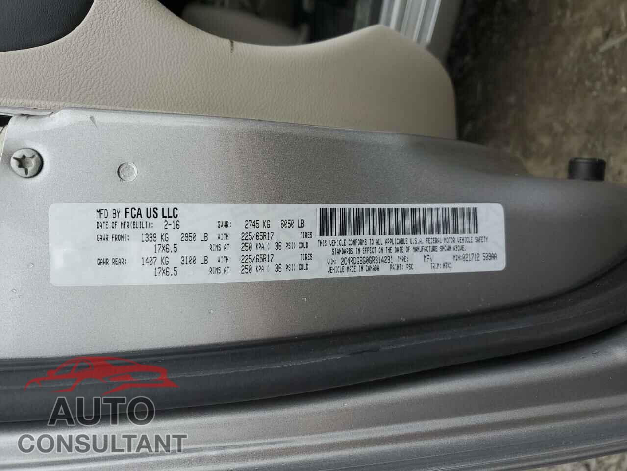 DODGE CARAVAN 2016 - 2C4RDGBG0GR314231
