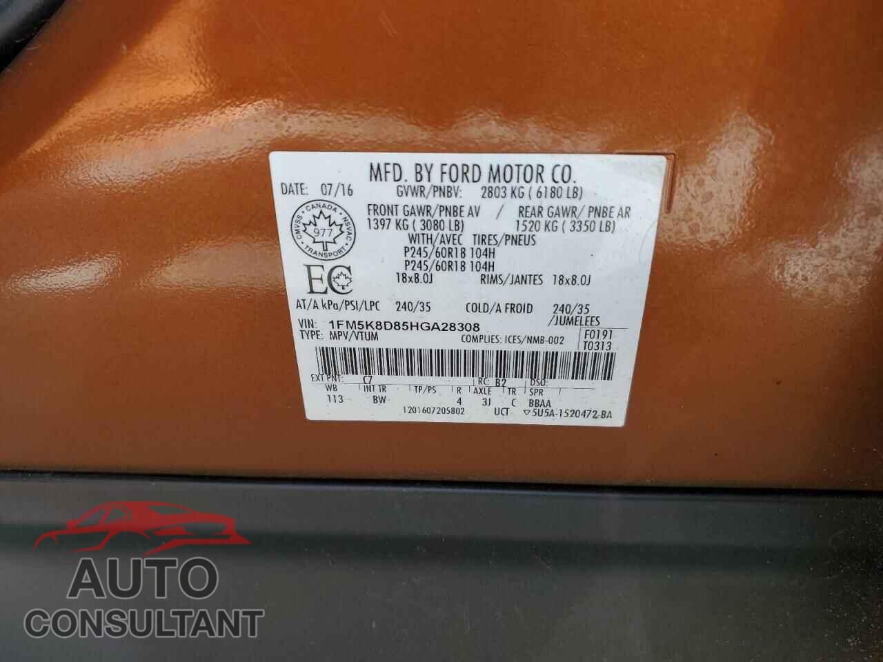 FORD EXPLORER 2017 - 1FM5K8D85HGA28308