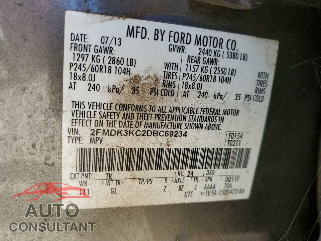 FORD EDGE 2013 - 2FMDK3KC2DBC69234