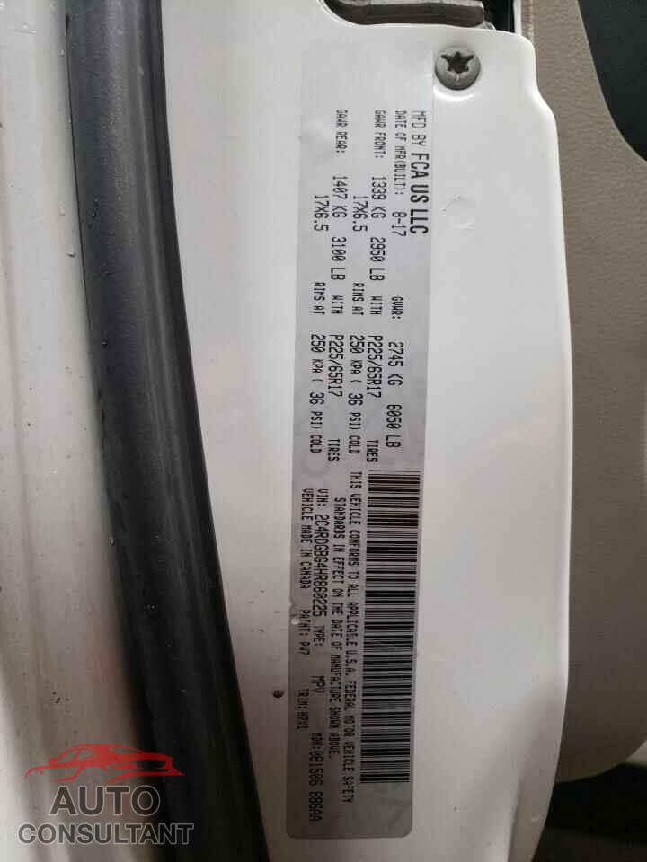 DODGE CARAVAN 2017 - 2C4RDGBG2HR860224