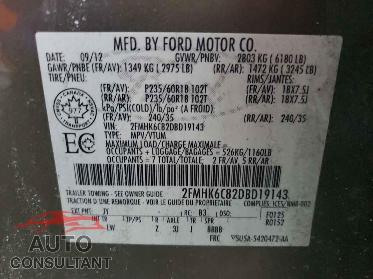 FORD FLEX 2013 - 2FMHK6C82DBD19143