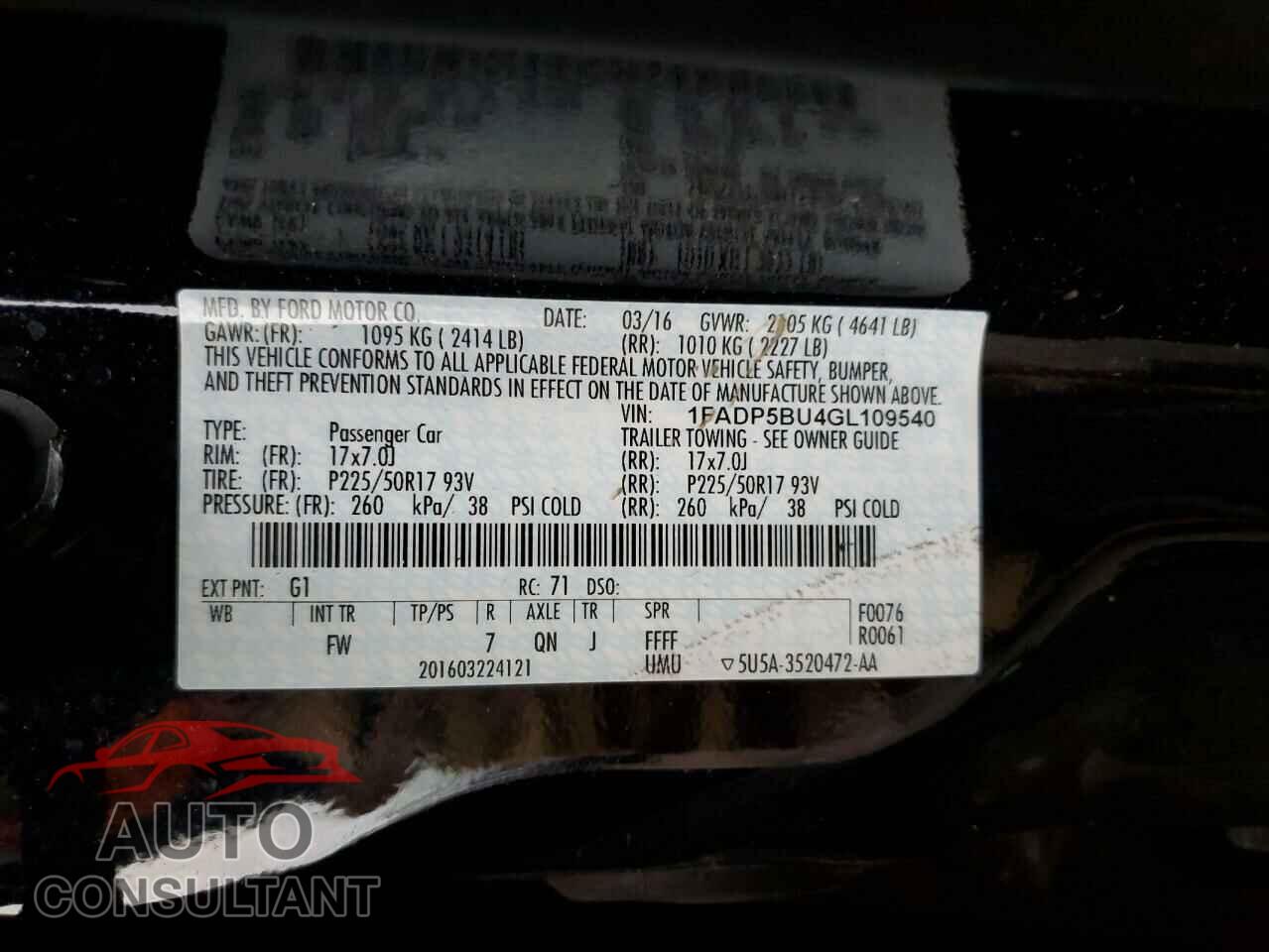 FORD CMAX 2016 - 1FADP5BU4GL109540