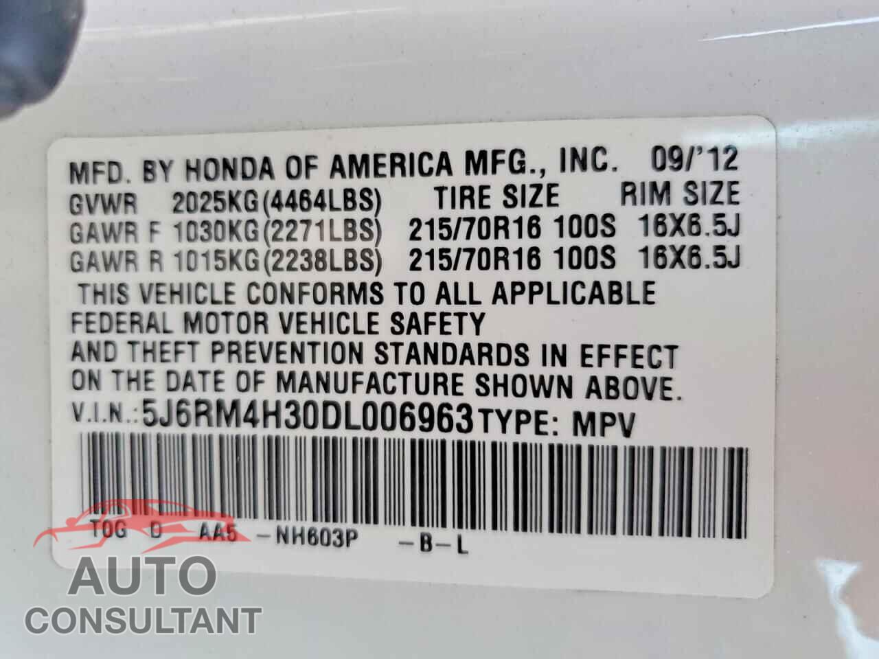 HONDA CRV 2013 - 5J6RM4H30DL006963