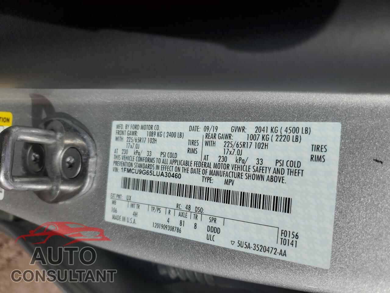 FORD ESCAPE 2020 - 1FMCU9G65LUA30460