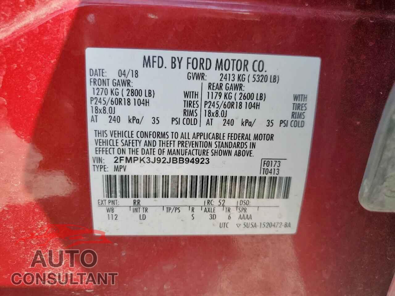 FORD EDGE 2018 - 2FMPK3J92JBB94923