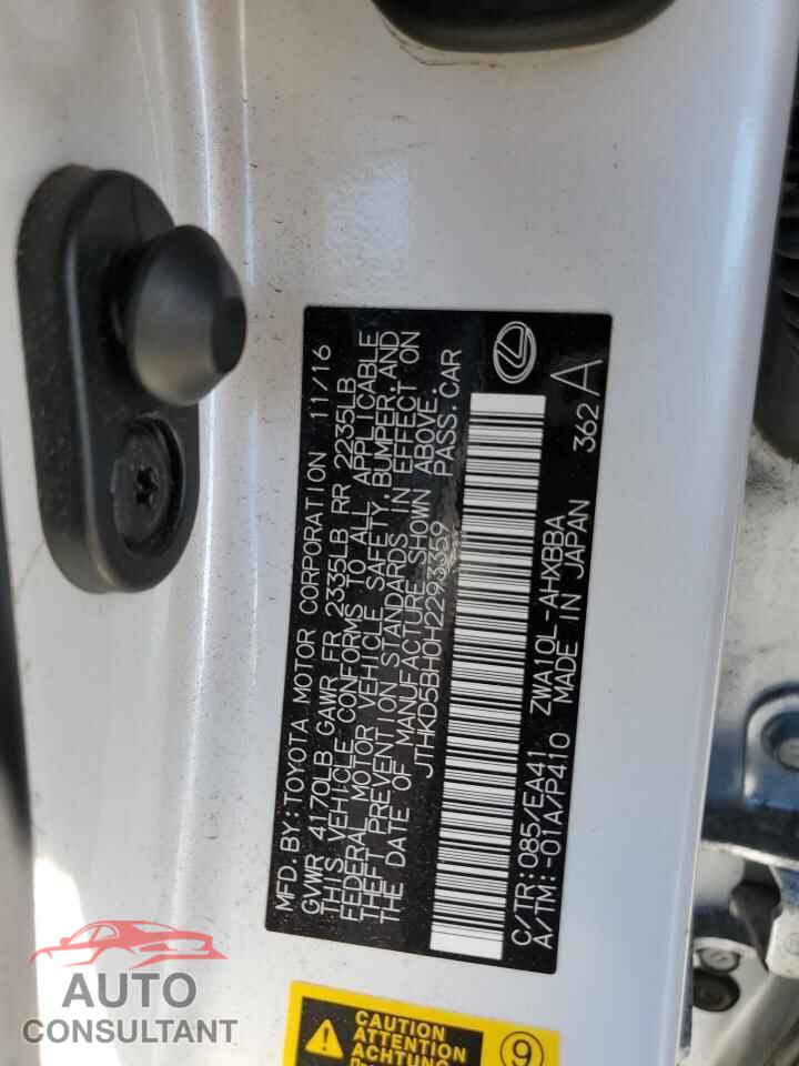 LEXUS CT 200 2017 - JTHKD5BH0H2293359