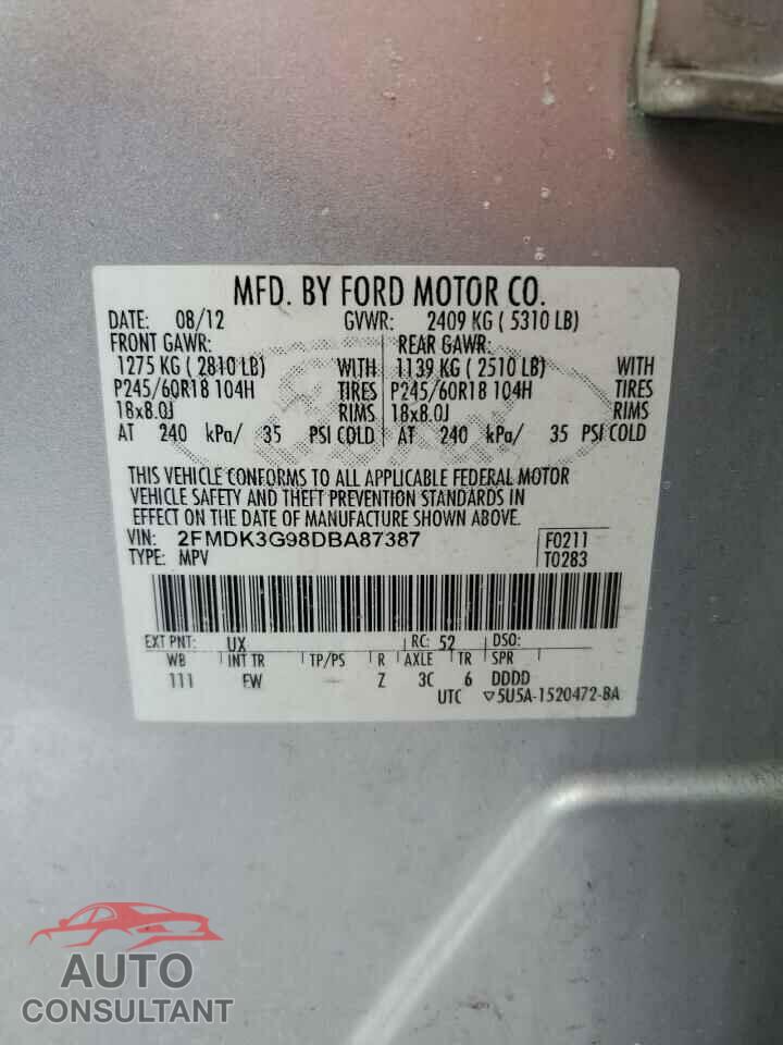 FORD EDGE 2013 - 2FMDK3G98DBA87387