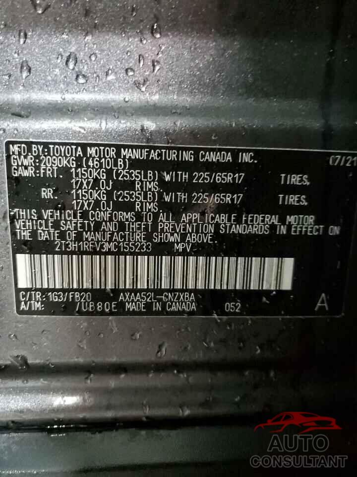 TOYOTA RAV4 2021 - 2T3H1RFV3MC155233