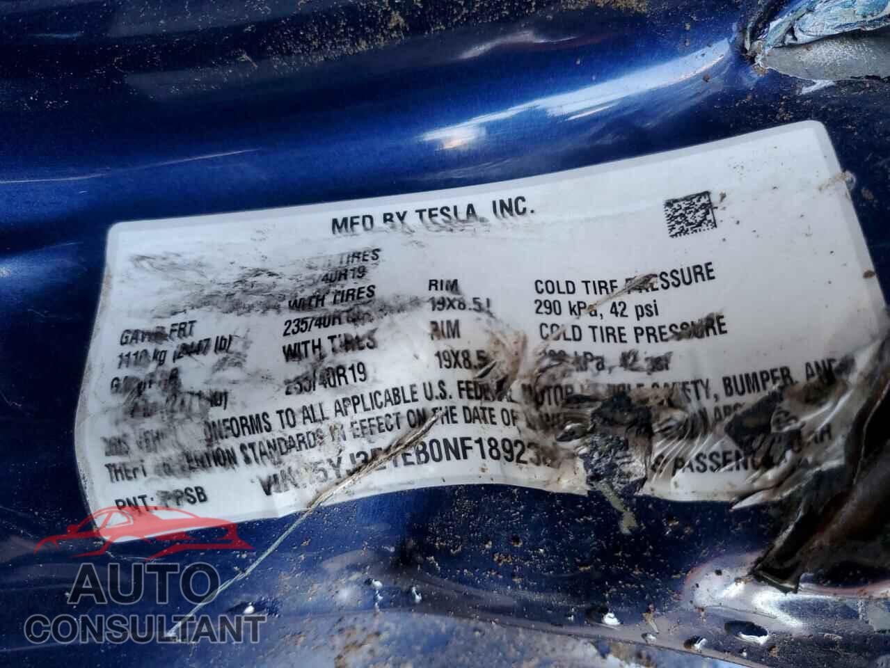 TESLA MODEL 3 2022 - 5YJ3E1EB0NF189238