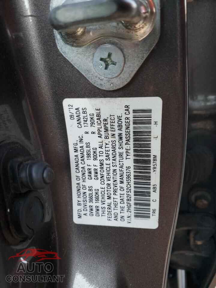 HONDA CIVIC 2012 - 2HGFB2F52CH596376