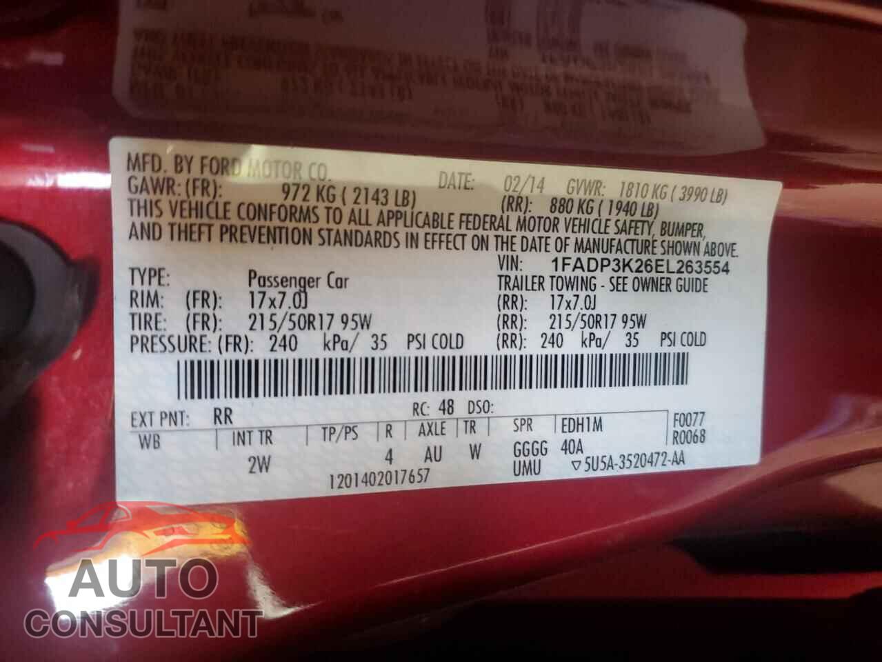 FORD FOCUS 2014 - 1FADP3K26EL263554