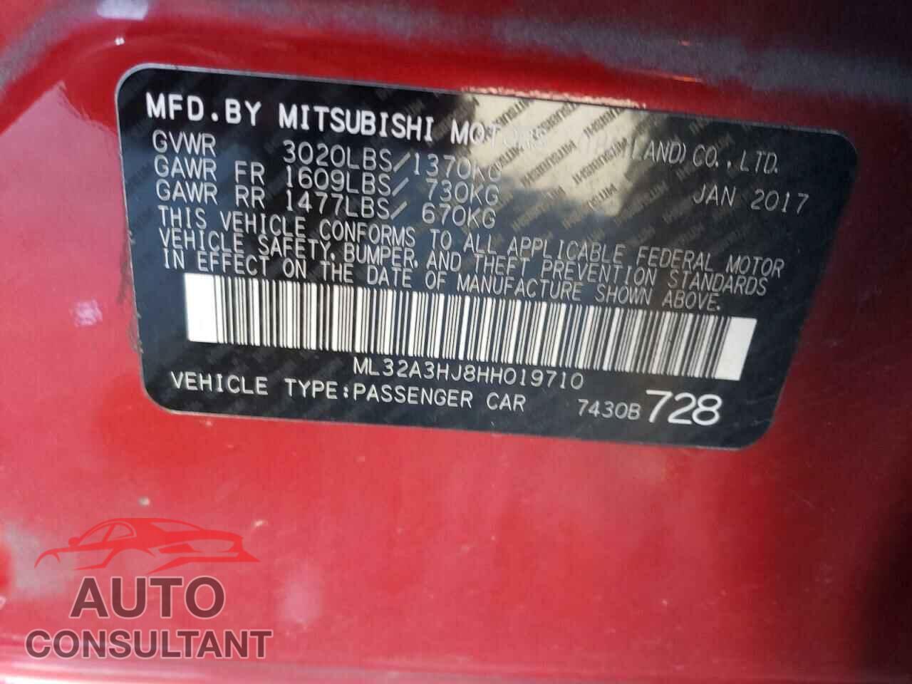 MITSUBISHI MIRAGE 2017 - ML32A3HJ8HH019710