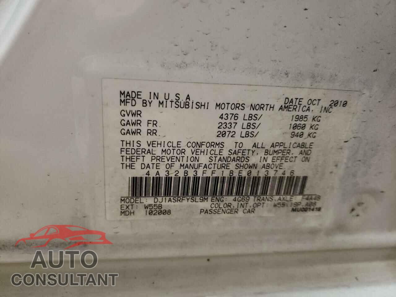 MITSUBISHI GALANT 2011 - 4A32B3FF1BE013746
