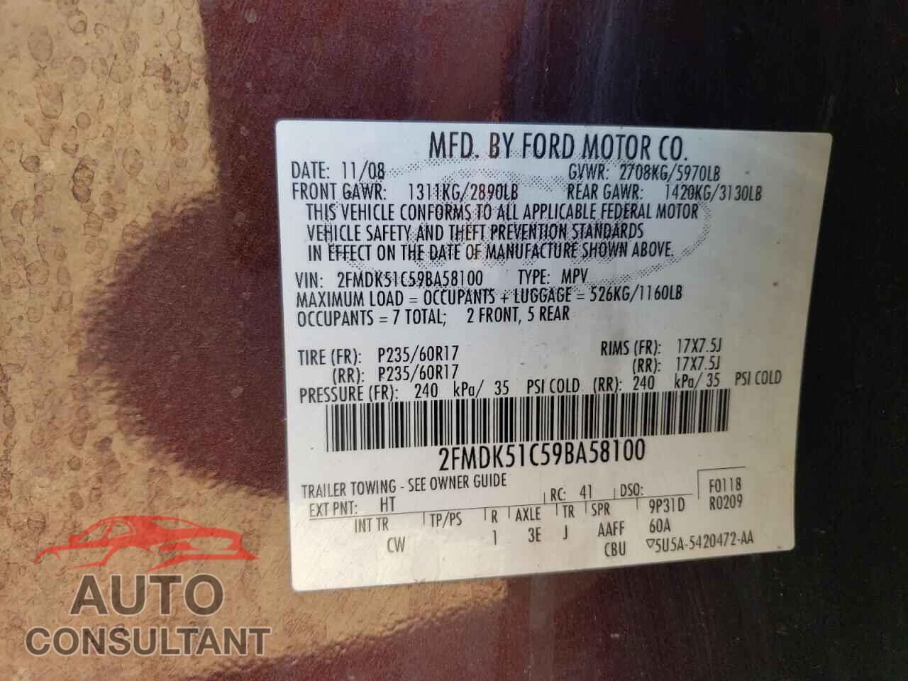 FORD FLEX 2009 - 2FMDK51C59BA58100