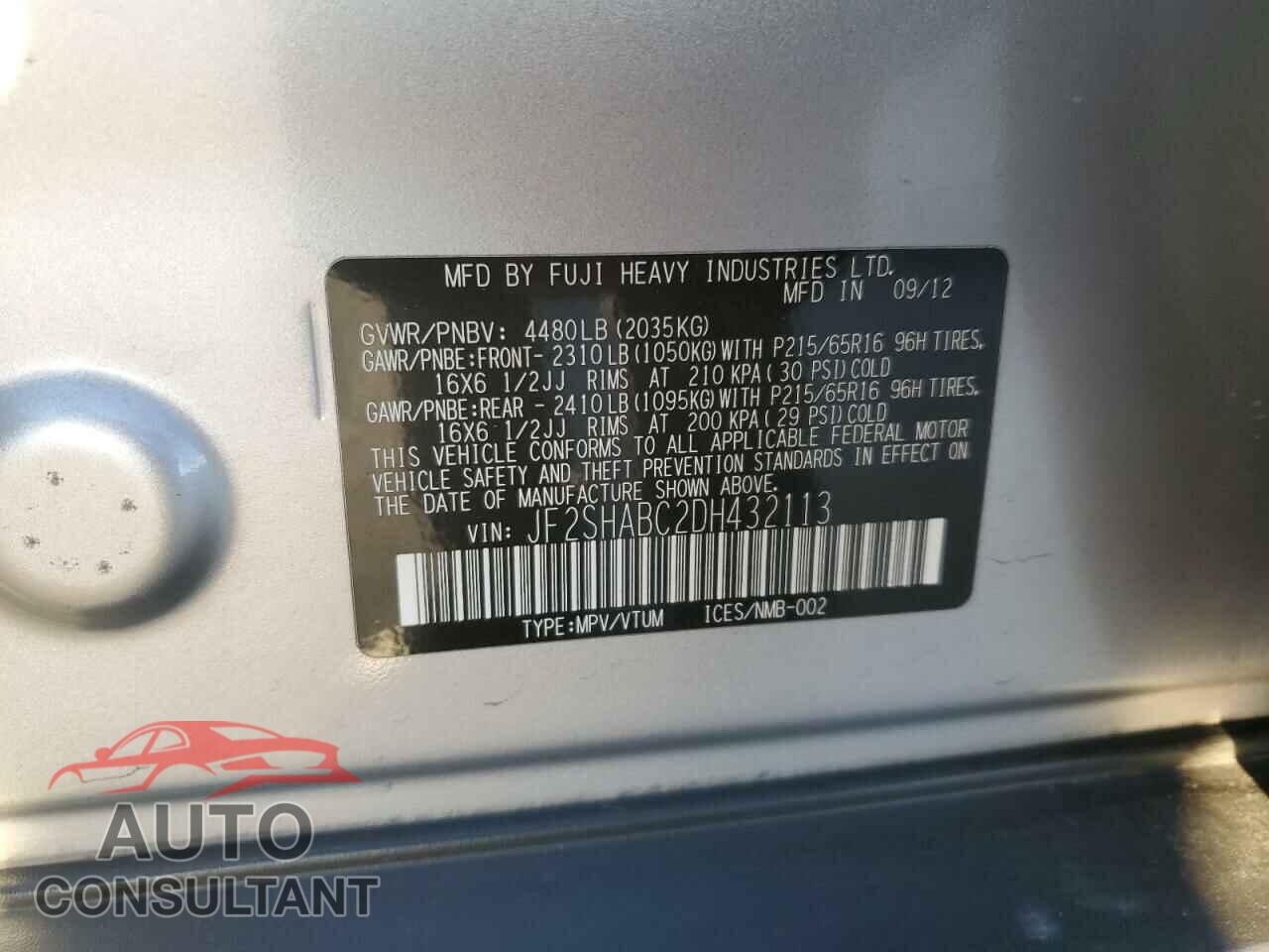 SUBARU FORESTER 2013 - JF2SHABC2DH432113