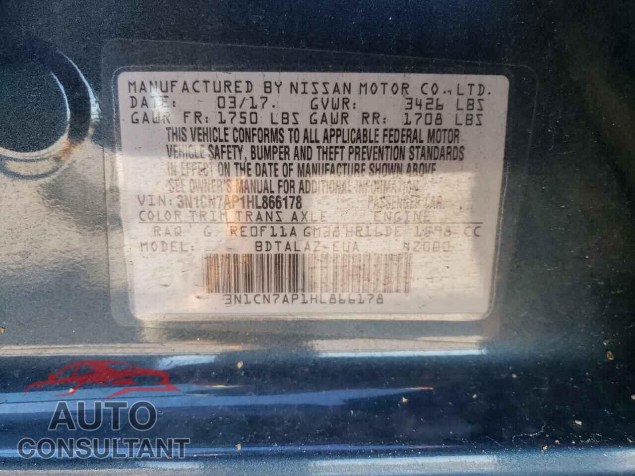NISSAN VERSA 2017 - 3N1CN7AP1HL866178