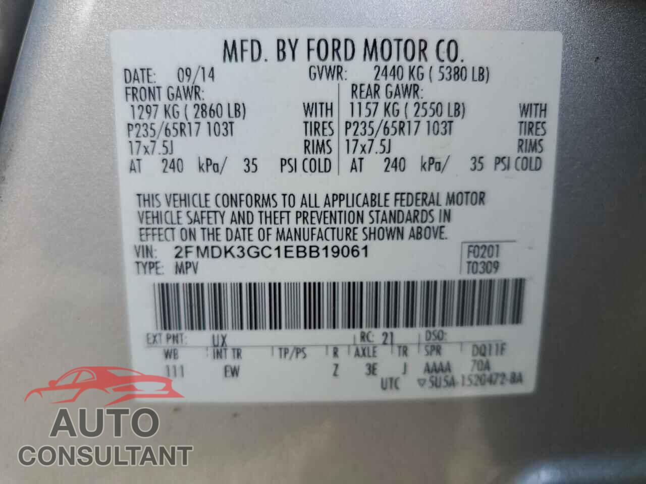 FORD EDGE 2014 - 2FMDK3GC1EBB19061